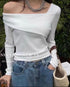 Women Long Sleeves Wide Neckline Tops